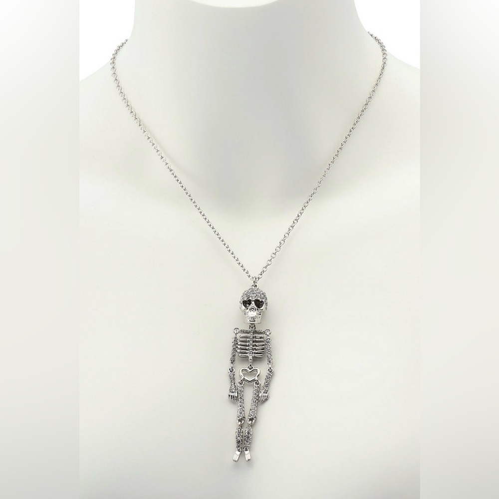 Betsey Johnson Faux Stone Pavé Skeleton Pendant Long Necklace - Picture 2 of 7
